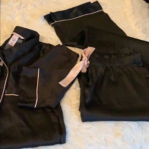 Victoria Secret long sleeve black satin PJs NWT